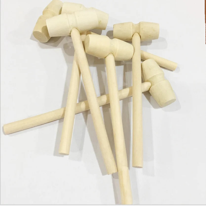 Wholesale Natural Wood Mini Hammer Mallet Eco-Friendly 4-Holes Chocolate Wood Button with Beads Decoration