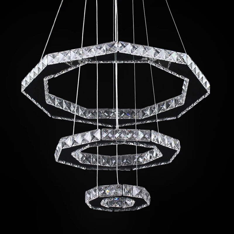 Luxury Modern Chandelier Ceiling Pendant Light 3 Circles Long Crystal Features Luxury chandelier pendant light chandeliers light