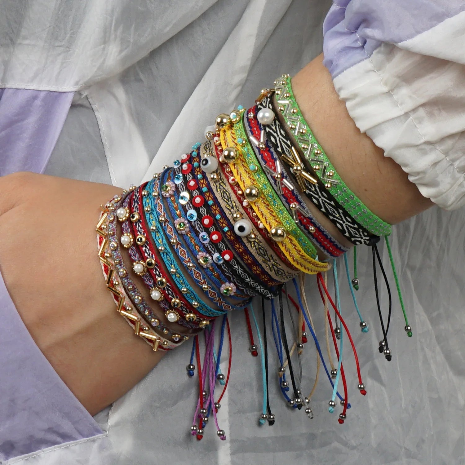 Bohemian Art Multi-layered Hand Strap Spanish Retro Ribbon Handmade Beaded Couple Bracelet