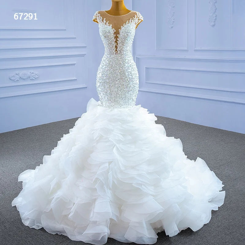 Jancember RSM67291 New Ladies Formal Luxury Beaded Sequin Mermaid Bridal Wedding Dress