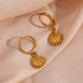 Guarantee Dreamshow Engraved Sun Face Drop Earrings Pvd Gold Plated Stainless Steel Dangle Hoop Earring Tarnish Free Jewelry