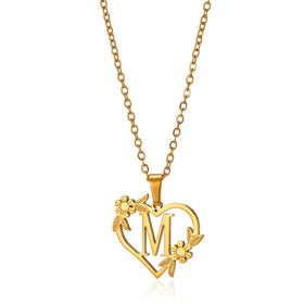 Wholesale New Hollow Heart Shaped Flower Pendant Necklace Personality Design Waterproof Stainless Steel 18k Gold Plated Jewelry
