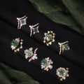 Abiding Custom Wholesale Yellow Rose Gold Plated 925 Sterling Silver Natural Gemstones Dainty Green Moss Agate Jewelry Ring Sets