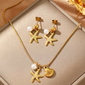 Europe and America Titanium Steel Starfish Shell Pendant Women's High-end Niche Collarbone Chain Stud Earrings Jewelry Set