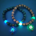Hollow Noctilucous Turquoise Lotus Pendant Bracelet Green Natural Stone Yoga Energy Light in the Dark Bracelet for Women and Men