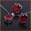 Jasen Jewelry Classic Designs Set  Ruby Oval Stones 925 Sterling Silver Pendant Necklace Earring Assemble Jewelry Set for Women