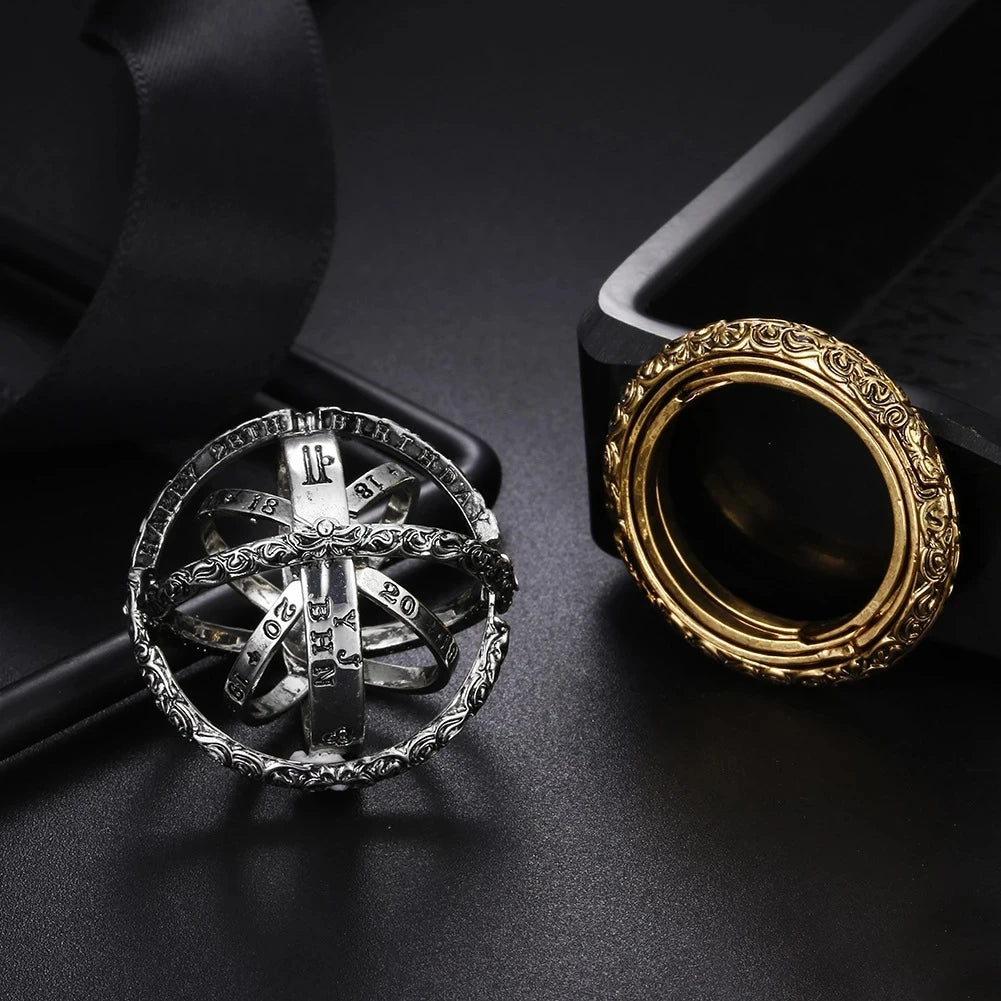 Gold Astronomical Ring for Women Ball Mood Rings Creative Complex Rotating Cosmic Letter Finger Ring Men Fashion Jewelry Gifts