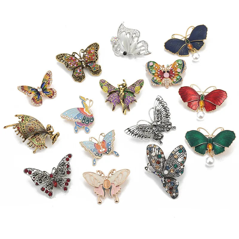 Pearl Corsage Colorful Diamond Butterfly Brooch Pin Animal Gold Women Jewelry Lapel Pins Rhinestone Brooches