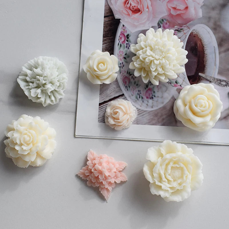 OEM/ODM 3D Flower Molds for Cake Various Designs Including Peony Rose Lotus Custom Logo Silicone Candle & Soap Making Molds