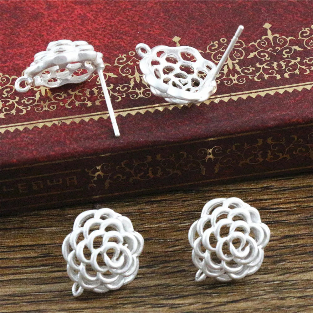 6pcs/lot 12x11mm Matte Silver Plated Flower Ear Hooks Earring Wires for Handmade Women Fashion Jewelry Earrings Hooks