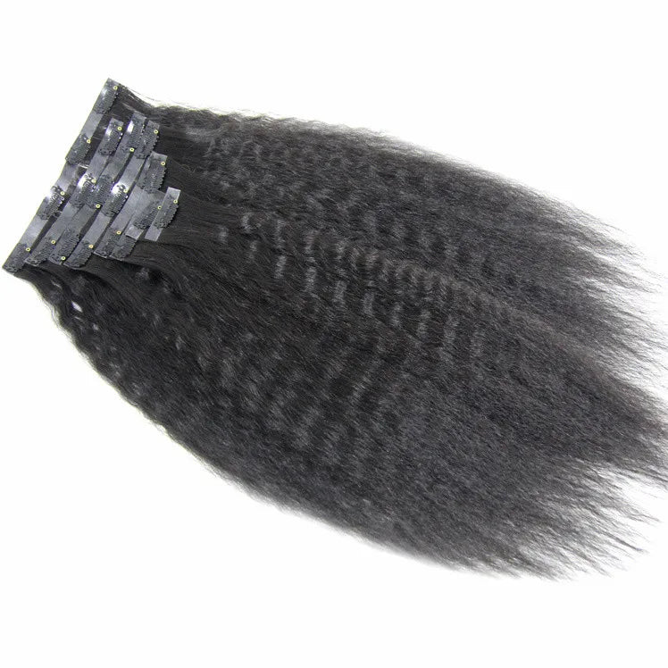 Kinky Straight Unprocessed Seamless Clip In PU Hair Extensions 100% Human Hair Seamless Hair Clip In Raw Cambodian 100g a set
