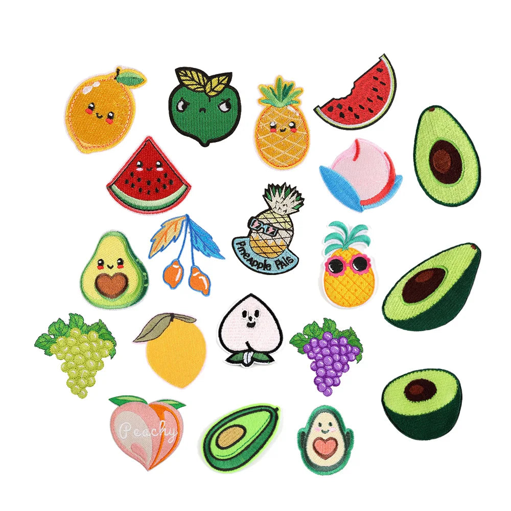 Hot Sale Fast Ship New Cartoon Lemon Grape Avocado Peach Pineapple Iron on Fruits Embroidery Patches for Kids Clothes
