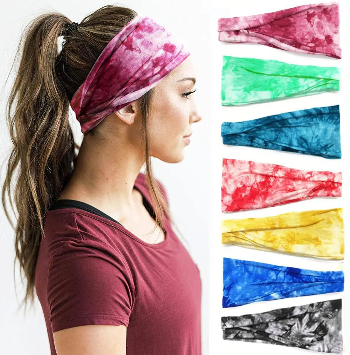 Vincha Elastic Non-Slip Wide Sweat Headbands Tie Dye Sports Headbands for Yoga and Running MegaBDM