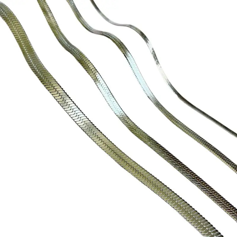 Hot Sale Unisex Gold Plated Stainless Steel Snake Chain Herringbone Chain Width 2/3/4/5mm Necklace Bracelet for Men and Women