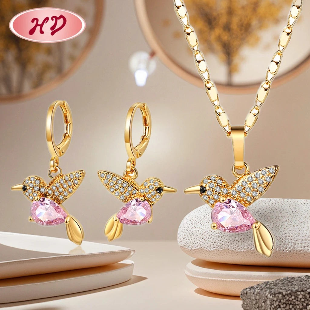 Hengdian Modern 18K Gold Plated Brass  Zircon Bird Wing Women's Jewelry Set for Weddings Parties and Gifts