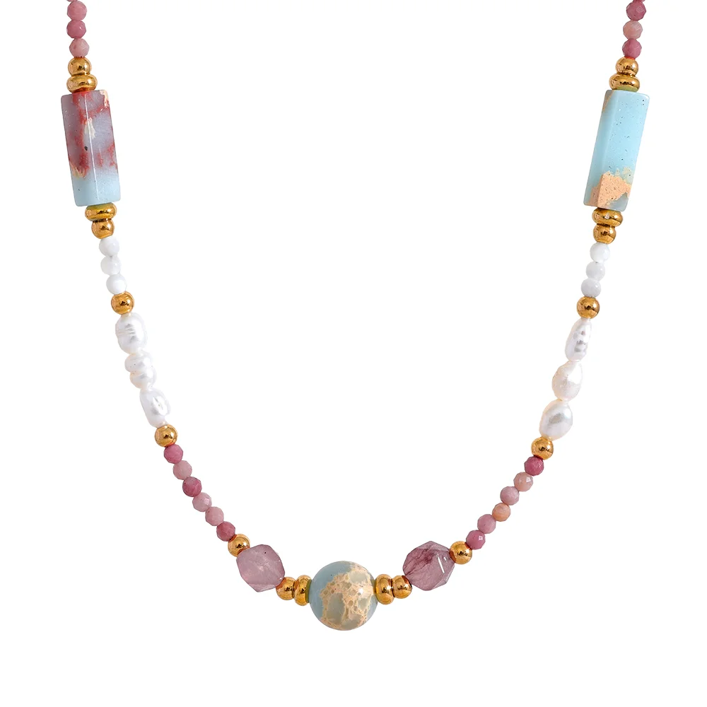 JINYOU 934 Natural Stone 2025 Freshwater Pearl Shell Beads Chain Bohemian Trendy Necklace Golden Summer Stainless Steel Jewelry