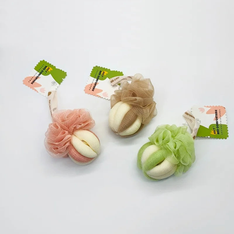 UUYP Customized Eco-friendly Exfoliating Flower Soft Color Matching Scrubber Bathing Sponge Mesh Bath Luffa Foam Ball Bath