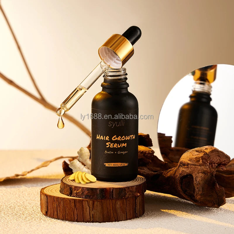 Custom Logo Organic Repairing Anti Loss Split Ends Biotin & Ginger Regrowth Herbal Rich Hair Growth Serum Oil