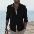 Casual Europe and America Spring Summer Men's Pure Cotton Solid Color Long Sleeve Cardigan Shirt