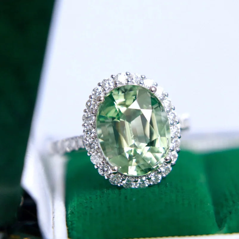 Europe Luxury Fashion Trendy Pure 925 Sterling Silver Engagement Finger Rings for Women Light Green Color Parties Anniversaries