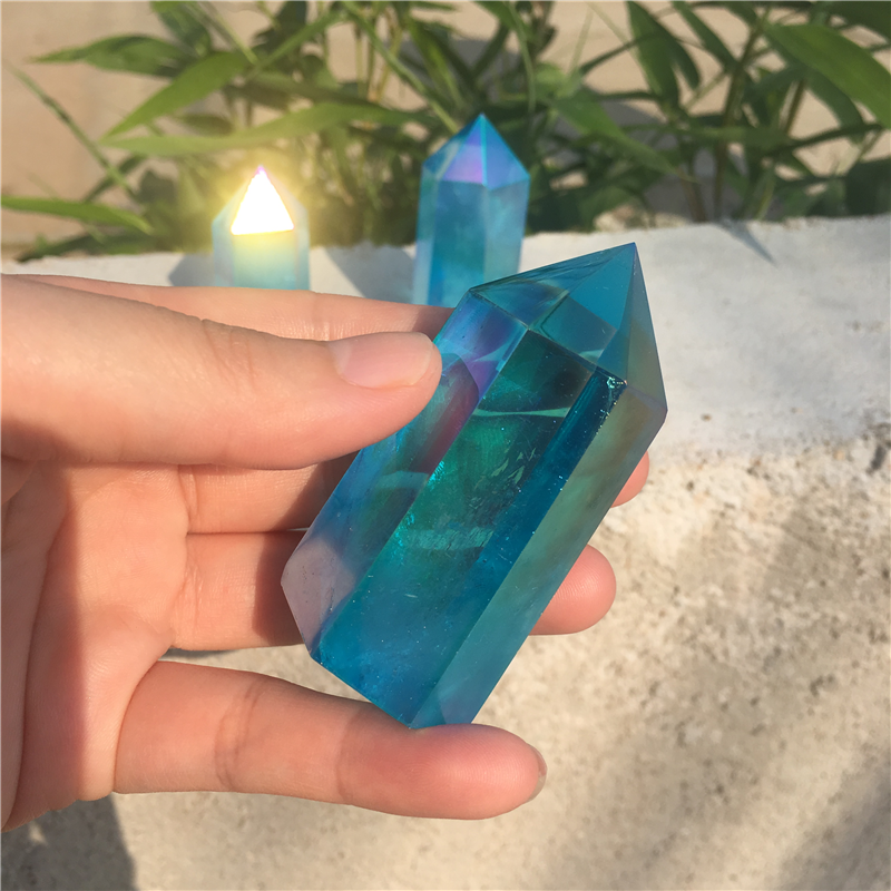 Wholesale Natural Blue Aura Crystal Wand Point Clean Quartz Plating for Decorative Crystal Crafts MegaBDM