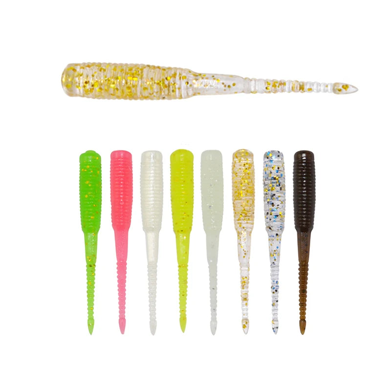 WEIHE 0.23g 35mm 12pcs/bag 8 Colors Soft Plastic Fishing Lure Soft Silicone Single Worm TPR Tail Rock Fishing Bait