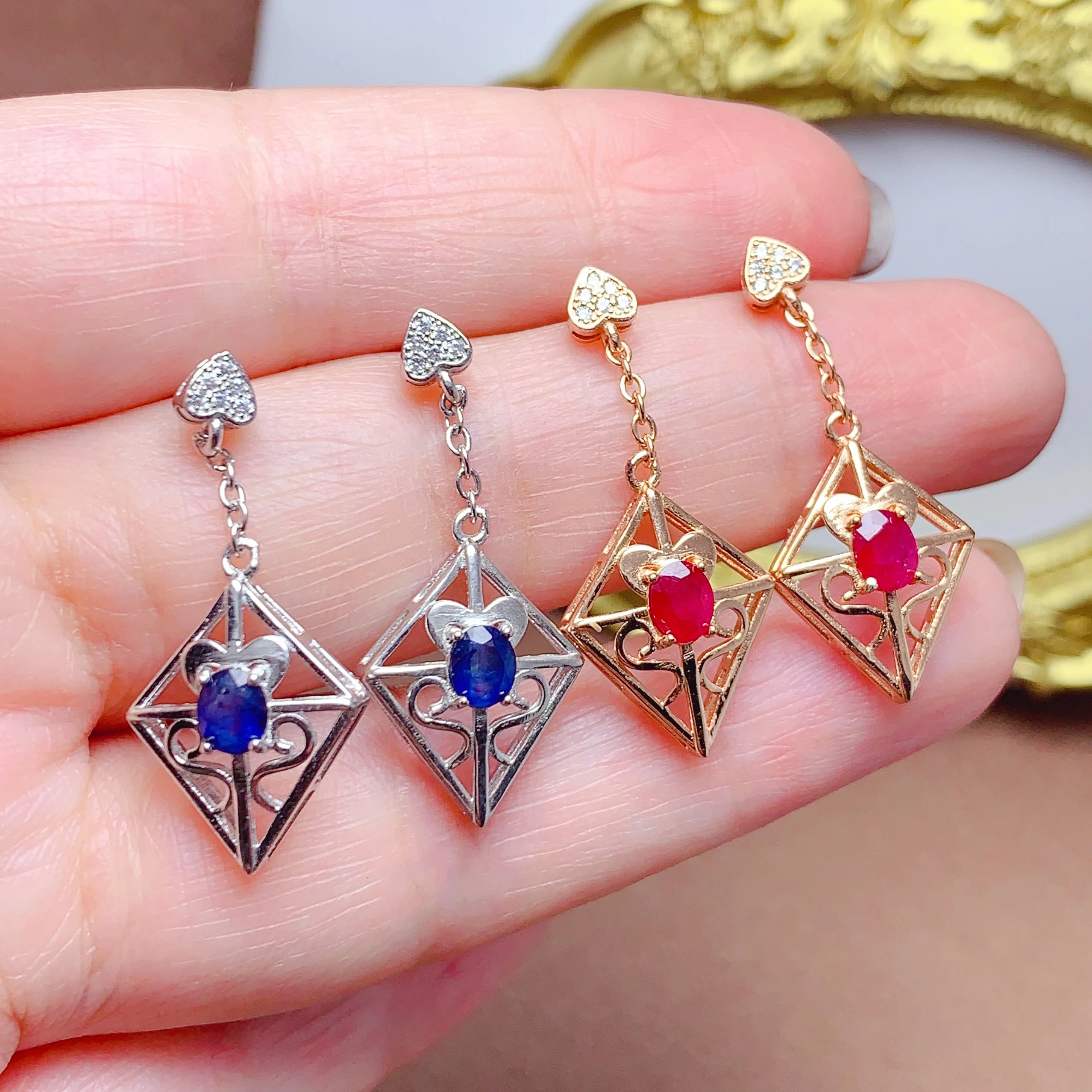 Wholesale Gold Plated 925 Sterling Silver Stud Tassel Sparkle Colorful Sapphire Wedding Earrings for Women