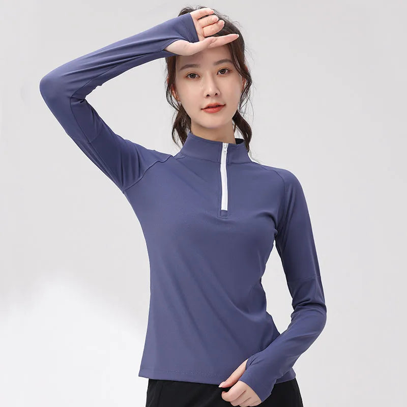 Women's Zip up Shirt Quarter Zipper Training Quick Drying Sport Long Sleeve Shirts for Women