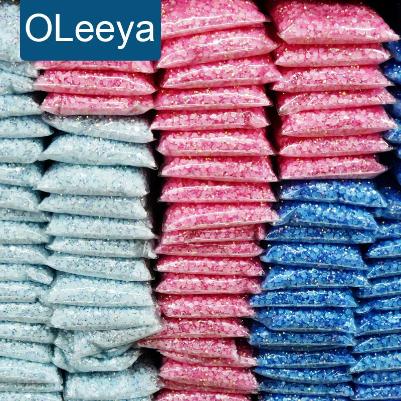 OLeeya Wholesale Sparkle Jelly Stones Flatback Resin Gemstones Crystals Bulk Package Non Hotfix Rhinestones for DIY Nails