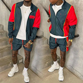 Custom Logo Embroidery Thin Two Piece Joggers Suits Nylon Polyester Windbreaker Zipper Jacket Tracksuit Short Sets for Men