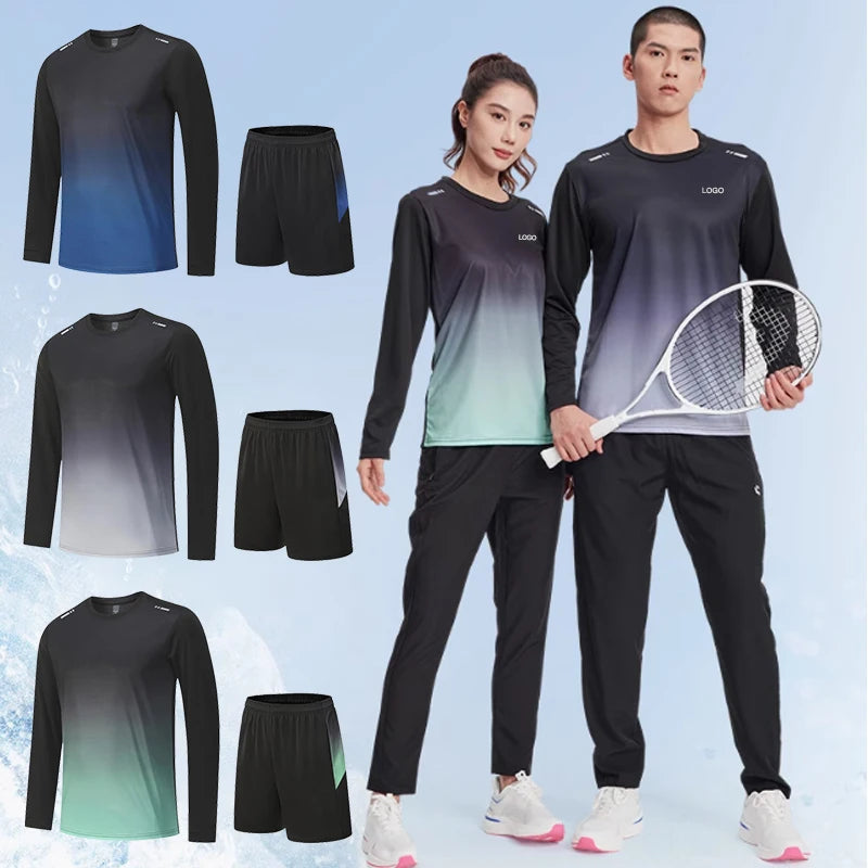 Men's New Breathable Long Sleeve Fitness Sports Top Reflective Compression Running T-shirt Set with Shorts or Pants