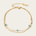 Trendy Minimalist 18K Gold Plated Jewelry Waterproof Double-layer Blue Zircon Stainless Steel Bracelet