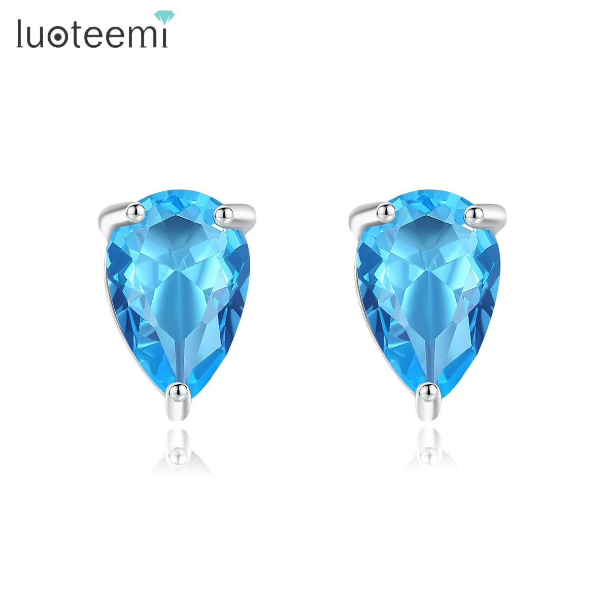 LUOTEEMI Cute Elegant Crystal Women Trendy Stud Female Earing Fashion Small Simple Korean Earring Blue