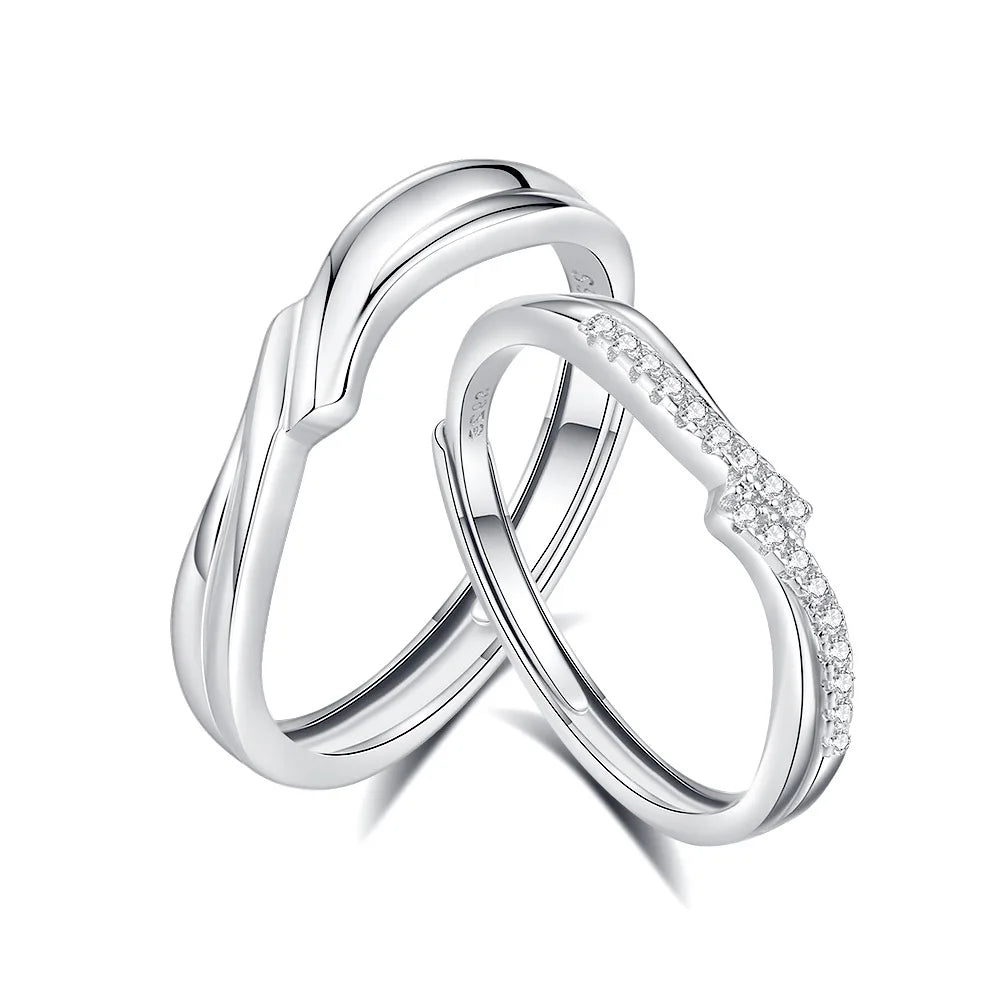 FDJZ-154 925 Sterling Silver Adjustable Open Engagement Couple Rings Classic Rhodium Plated for Men Women for Wedding Party