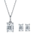 RINNTIN SMN32 Solid 925 Sterling Silver Wedding Set Emerald Cut VVS Moissanite Stud Earrings Necklace Jewelry Set for Women