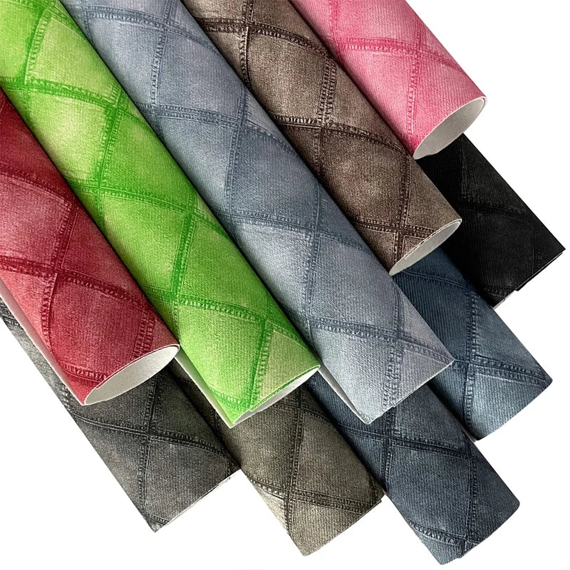 0.8mm Newly Design Jeans Pattern Faux Leather Wear-Resistant Synthetic Leather Cotton Back Material