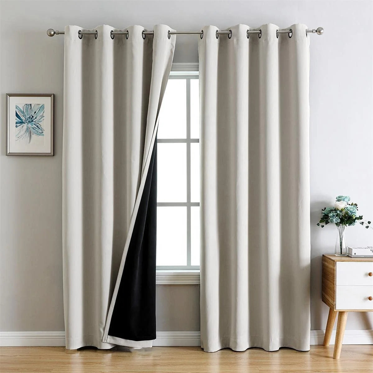 Wholesale Custom Geometric Pattern Darkening Thermal Insulated 100% Blackout All-Season Curtain Grommet Top Modern Woven Style