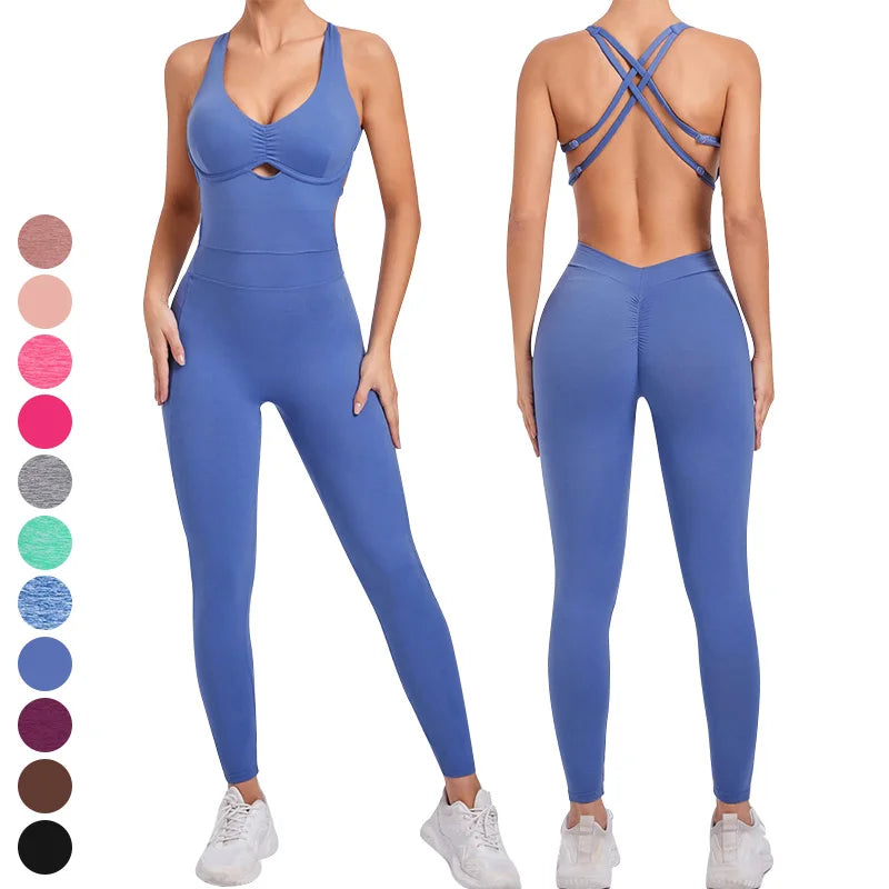 Sexy Cross Adjustable Straps Backless Sports Rompers Butt Lift Fitness Bodysuit One Piece Workout Jumpsuits Yoga Jumpsuit Women