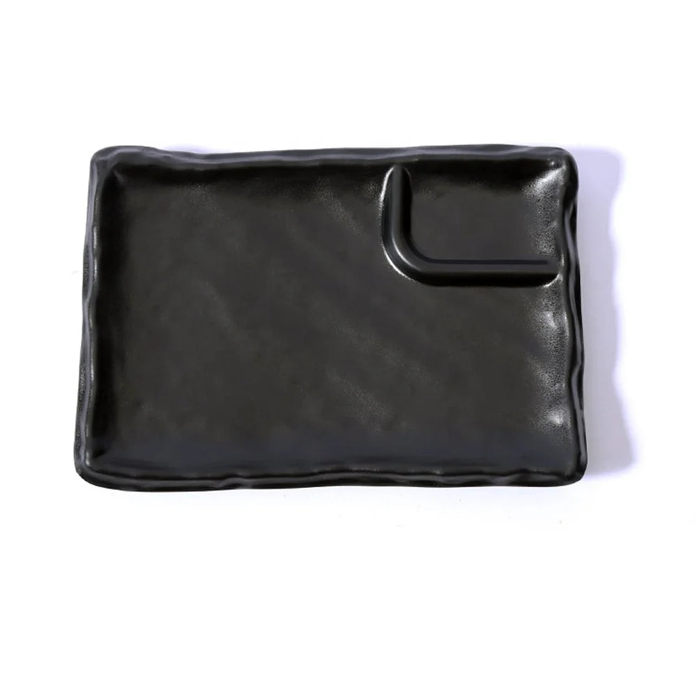 Restaurant Dinnerware 6.8 Inch Chip and Dip Black Rectangle Melamine Eco-Friendly BPA Free Food Grade Snack Dish