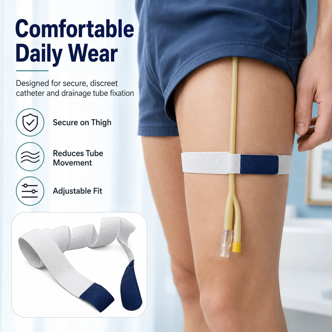 Hot Sale Adjustable Elastic Nylon Catheter Urinary Drainage Tube Holder Free Sample Anti Slip Hook Loop Strap Adhesive Feature