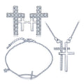Women's 925 Silver Jewelry Sets Cross Earrings Bracelets Necklaces Christian Religious Style Zircon Stones for Gifts Engagements