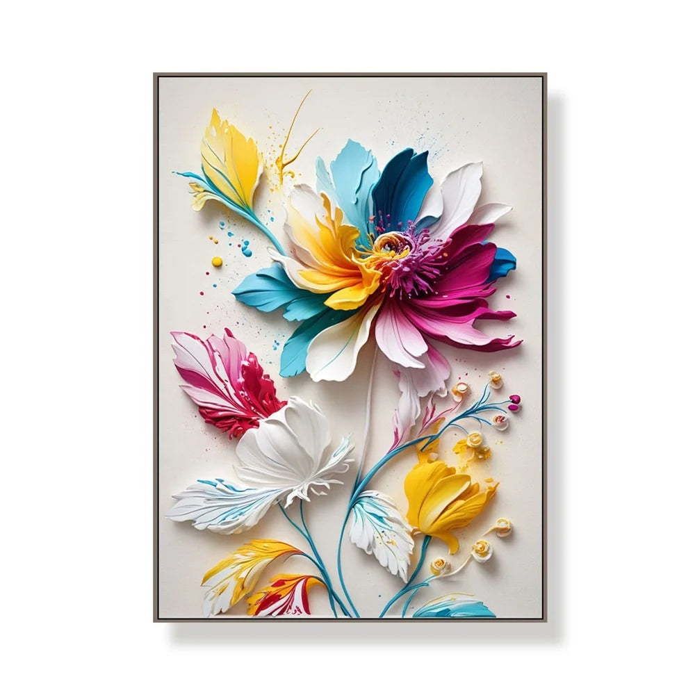 3D Heavy Texture White Flower Painting Abstract Floral Wall Art Bedroom Wall Decor