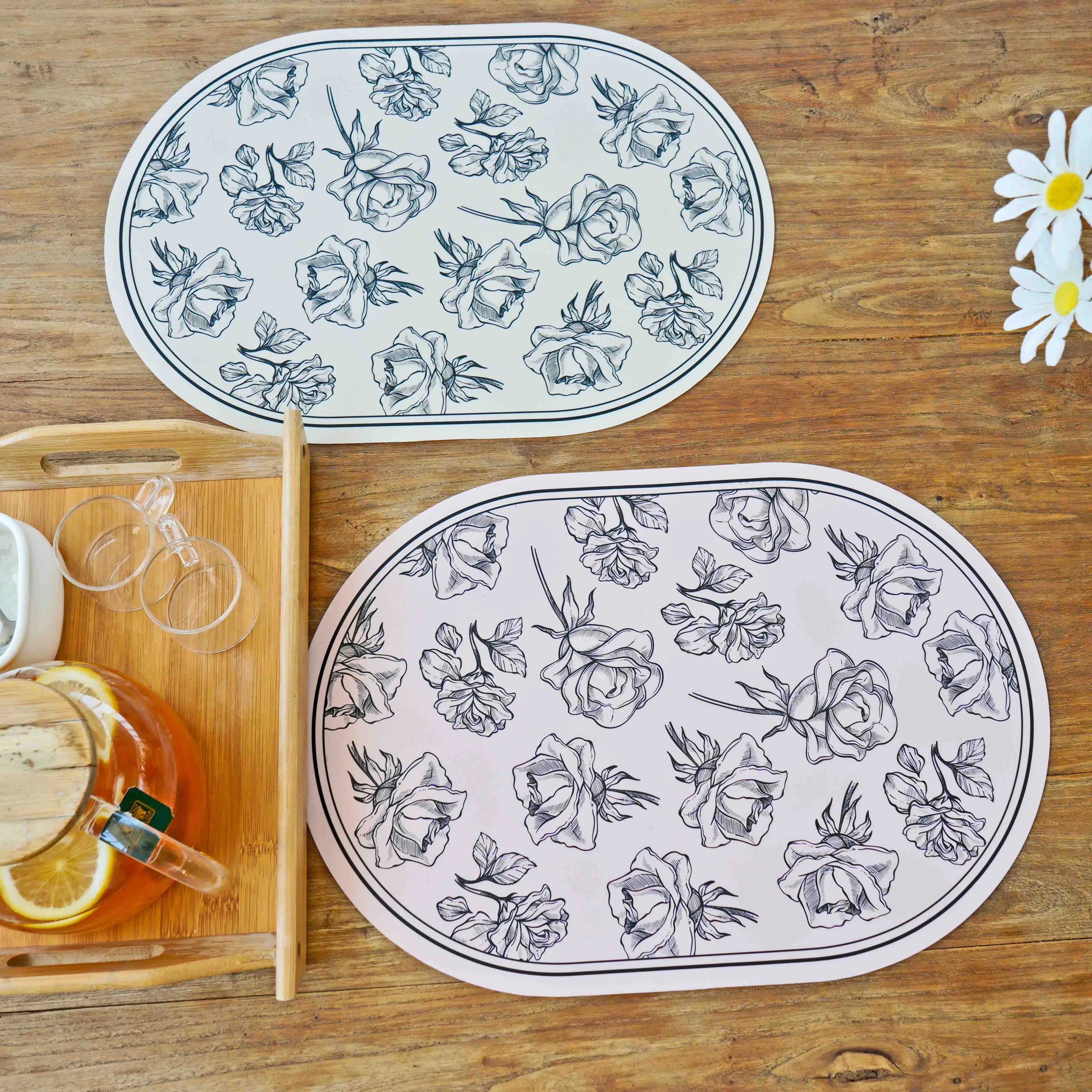 Factory Price  Silk Screen  Silica Gel 30*43CM  Oval Embossing Food Grade Silicone Easy to Clean Table Mat