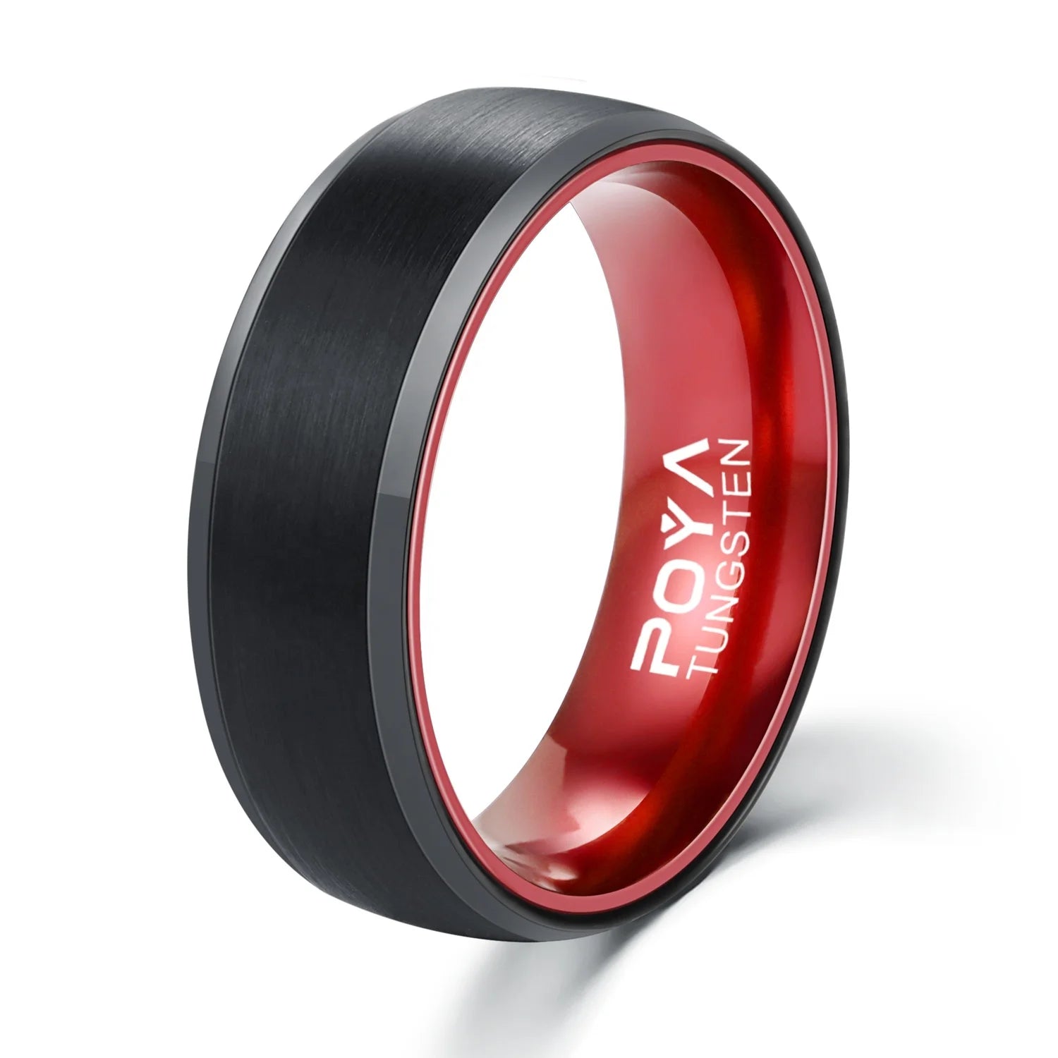 Men's Tungsten Carbide Black and Red Wedding Band Engagement Ring Anodized Aluminum Interior Comfort Fit 8mm