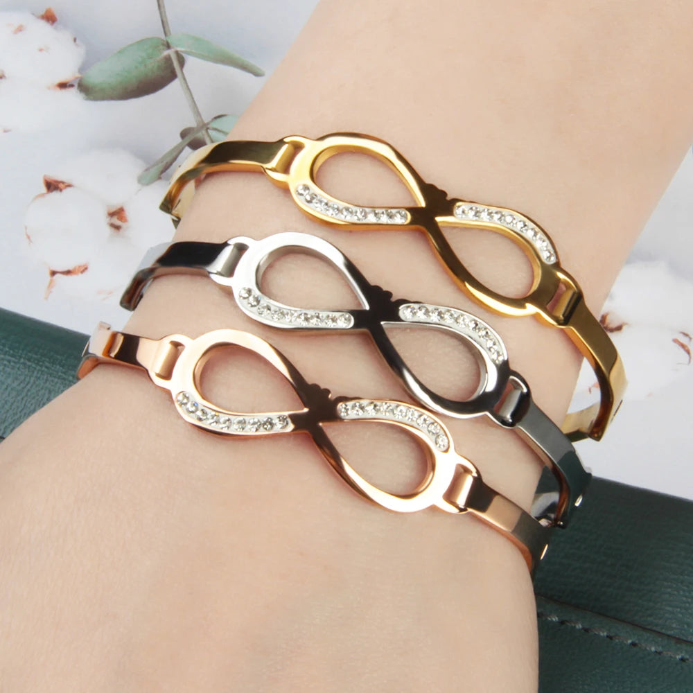 Wholesale Simple Fashion Gold-Plated Diamond Stainless Steel Bracelet Women's Jewelry Gift Accessory Chic Charm Bracelets
