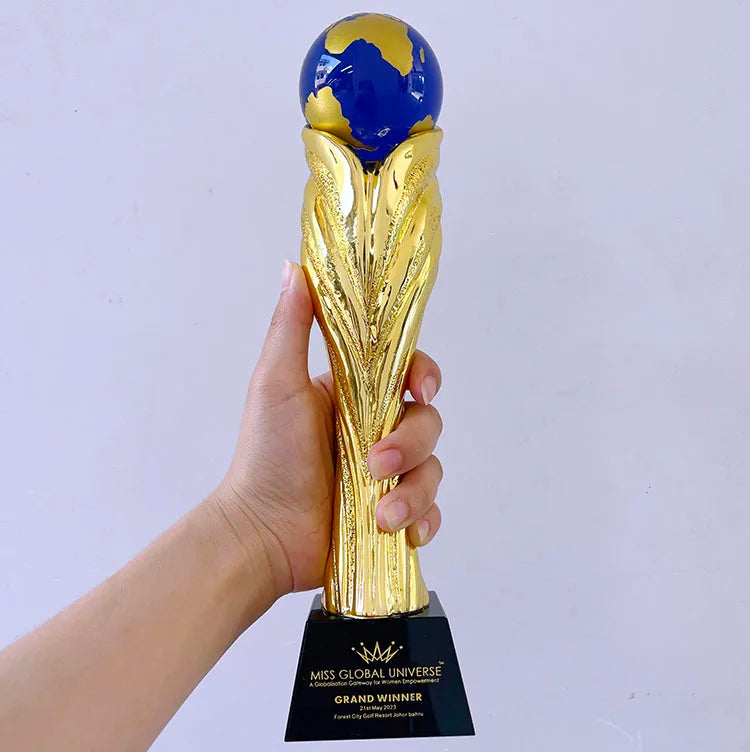 Gold Silver Bronze Blue Globe Crystal Trophy and Award MH-NJ0213