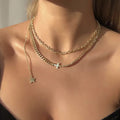 Minos Jewelry Necklaces Curb Chain Oval Chunky Chain Necklace Stainless Steel Double Layer Necklace With Cross Star Charm