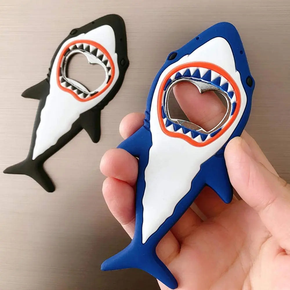 Household Cool Shark Bottle Opener Silicone Stainless Steel Beer Bottle Opener Shark Refrigerator Magnet