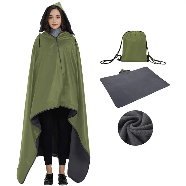 100% Polyester Waterproof Adult Hooded Poncho Blanket Rainproof Outdoor Camping Travel Knitted Flame Retardant Super Soft Feel