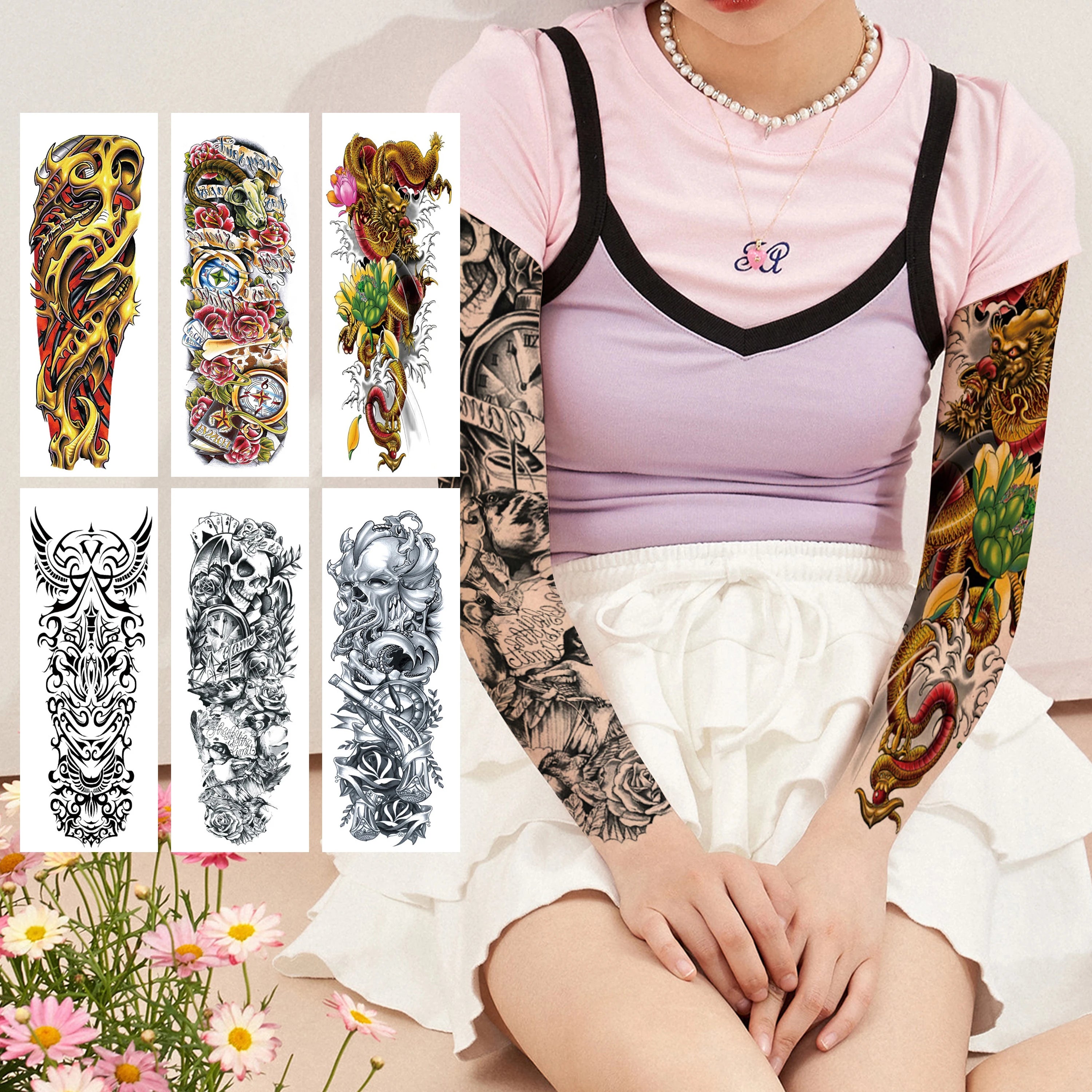 Wholesale Disposable Waterproof 3D Flowers Arm Tattoo Paste Custom Wolf Head Sticker Temporary Tattoo Stickers